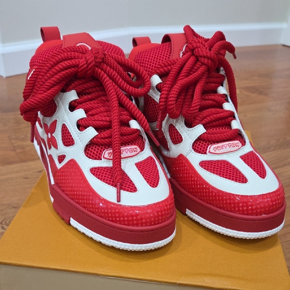 LV/Vuitton Red and White Sneakers - Picture 2 of 15